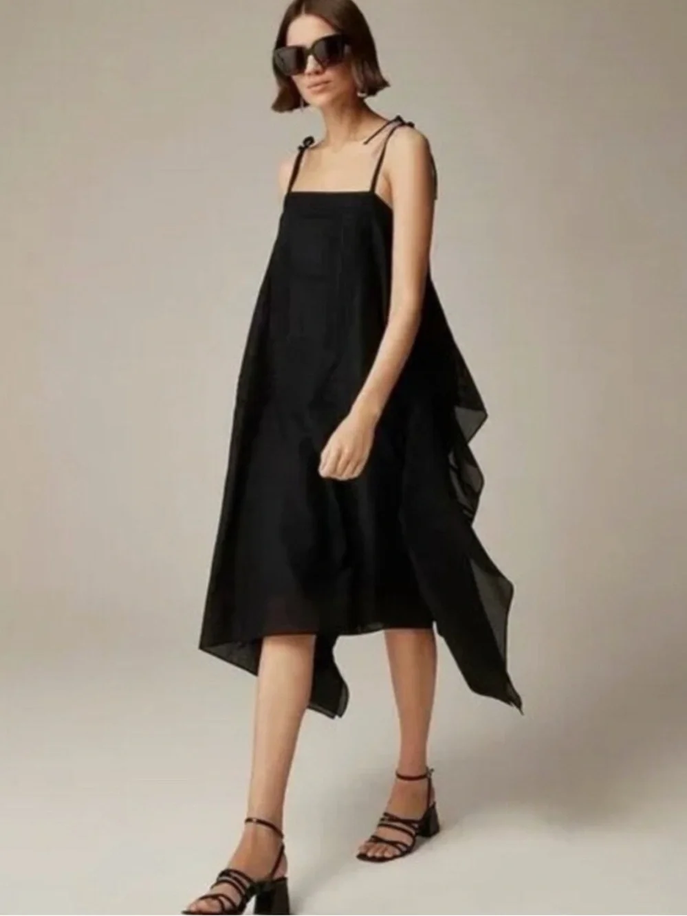 J Crew black cotton handkerchief midi dress